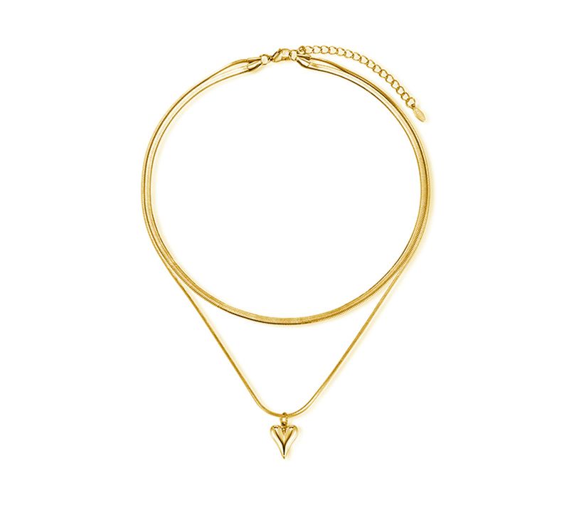 Damenschmuck Doppellagige Halskette mit Schlangenknochen und Liebessymbol, leichtes Luxus-High-End-Design, modisches Temperament, Schlüsselbeinkette_voghion.com