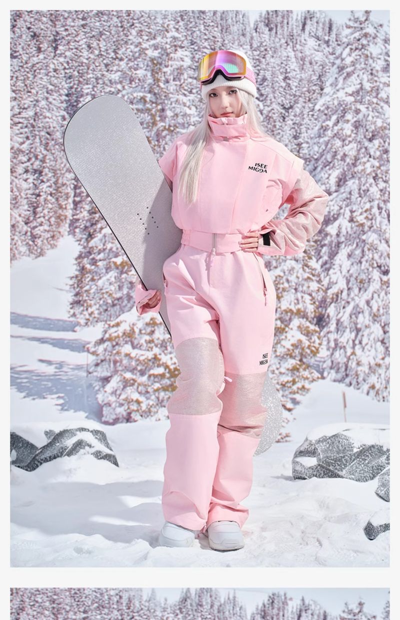 【Velvet Quilted】New Ski Suit For Women Double Board Slim Fit Equipment Bib Pants_voghion.com