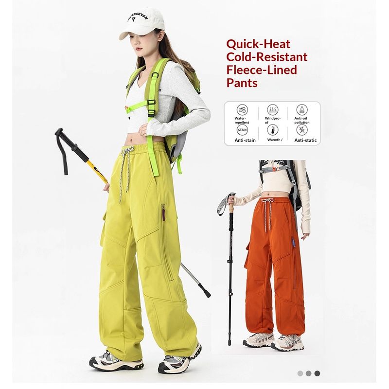 Pantalon cargo fonctionnel imperméable et chaud pour homme, doublé polaire, coupe ample et décontractée, style hivernal, tendance et chaud, à jambes droites et larges._voghion.com