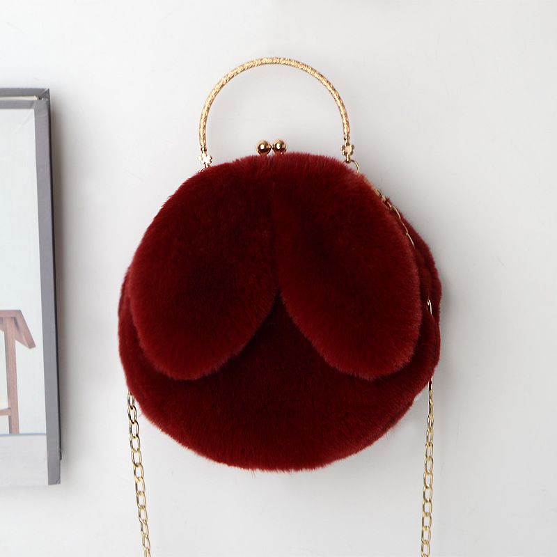 Borsa a tracolla da donna in peluche, borsa portatile da principessa, borsa in peluche, nuova borsa a catena, borsa con orecchie di coniglio abbinate_voghion.com
