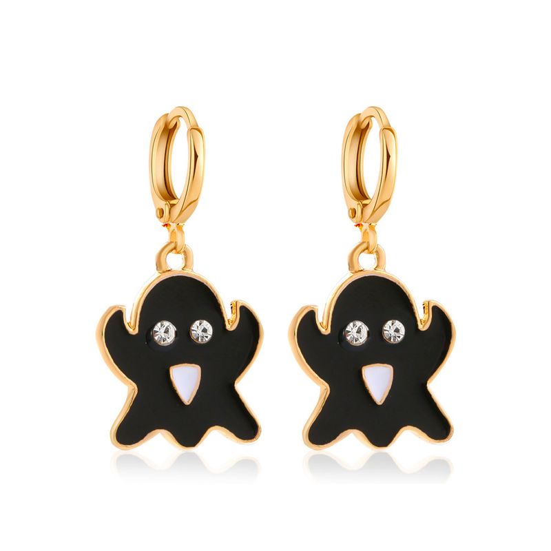 Orecchini a goccia con fantasma colorato a olio esagerato e in lega, con faccia buffa dei cartoni animati, regalo di Halloween_voghion.com