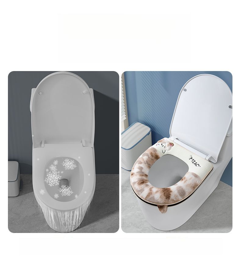 Coussin de siège de toilette épais en peluche avec anneau de fermeture éclair et motif dessin animé, universel pour l'automne et l'hiver_voghion.com