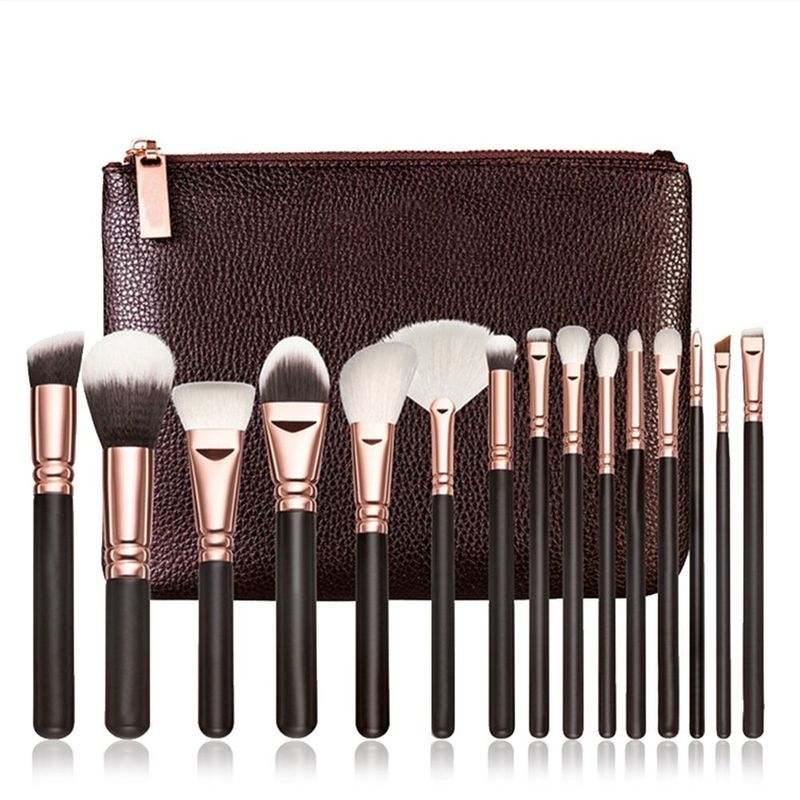 Make-up-Pinsel und -Tools Hot 8-tlg. 15-tlg. Make-up-Pinsel-Set Schwarz Roségold Make-up-Pinsel-Set mit Ledertasche Make-up-Tools_voghion.com