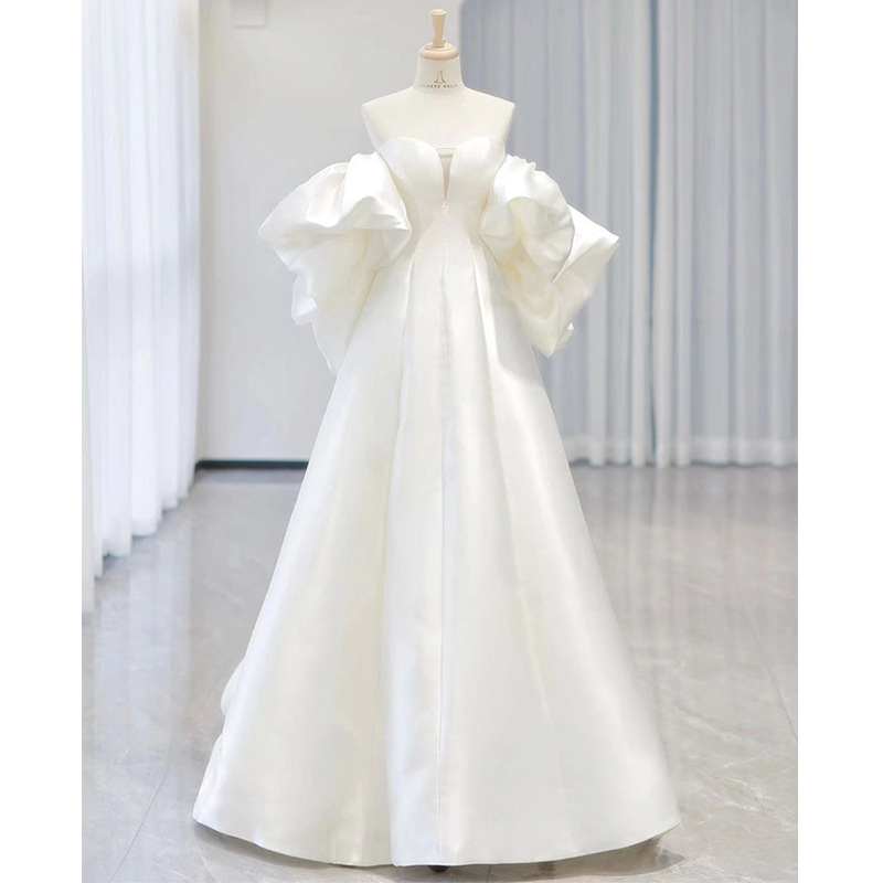 Damenbekleidung Plus-Size-Hochzeitskleid, neues langes, rückenfreies, verträumtes, langärmliges Hochzeitskleid mit mittlerer Taille, auf Lager in Übersee_voghion.com