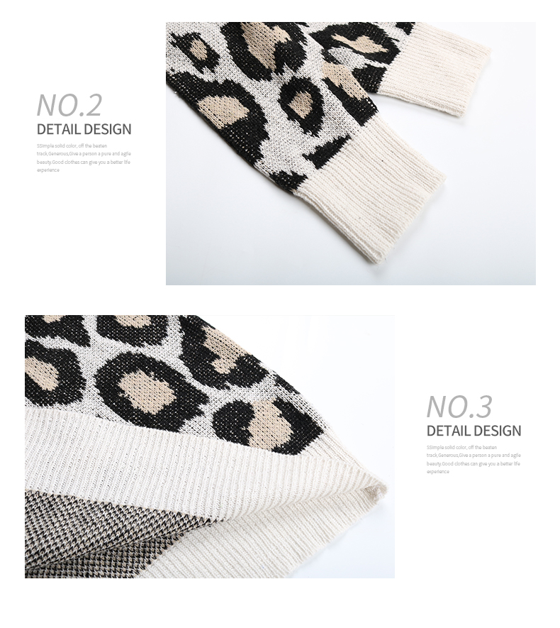 Gestrickter Pullover mit Leopardenmuster und V-Ausschnitt_voghion.com