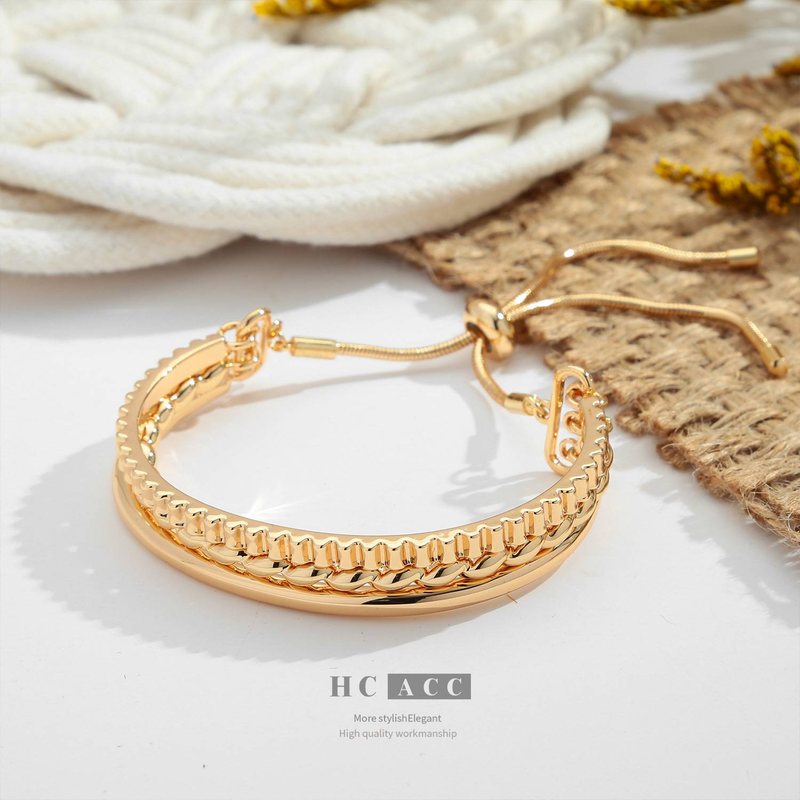 Fashionable niche design copper plated real gold adjustable bracelet light luxury high end bracelet jewelry_voghion.com