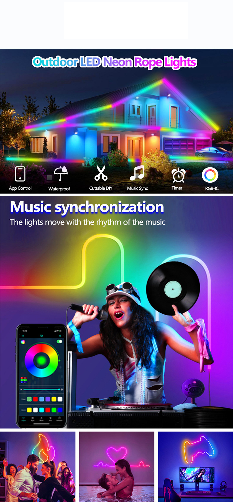 Huis & Tuin Kleurrijke neonverlichting met USB flexibele siliconen DIY vorm slimme luifel Bluetooth-pickup gaming sfeer lichtstrip_voghion.com