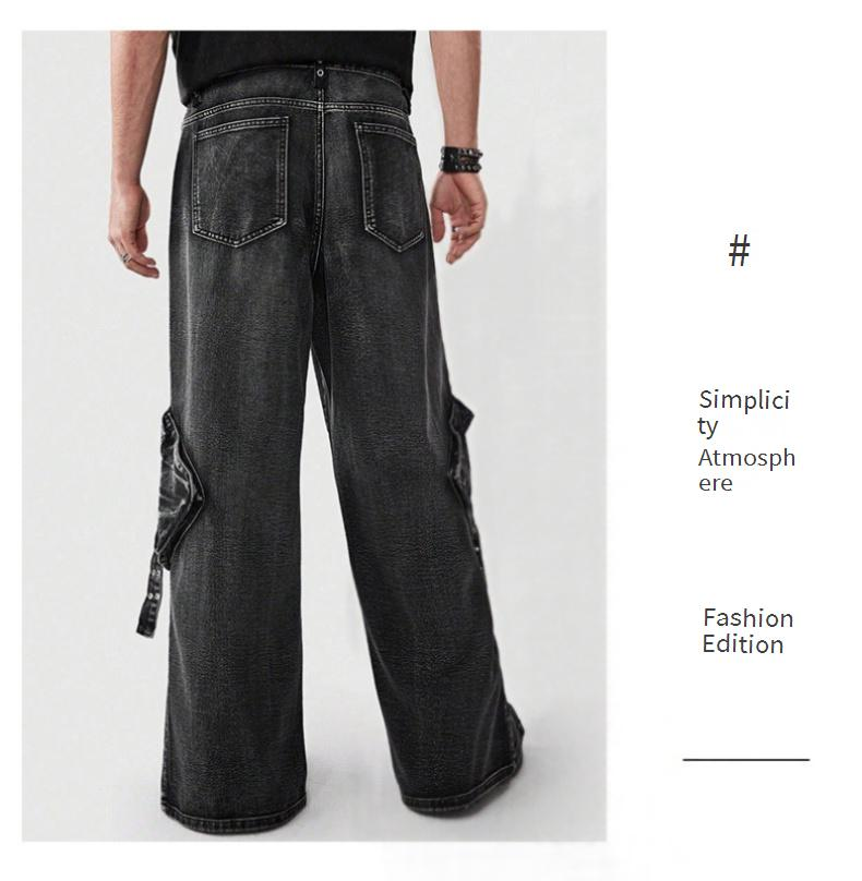 Men's Clothing Zipper Multi Pocket Trendy Flared Pants High Street Straight Wide Leg Jeans_voghion.com