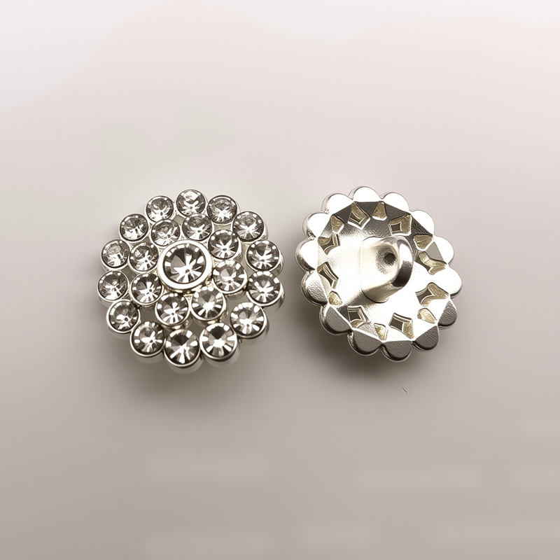 6pcs Silver And White Rhinestone Buttons, Metal Material, Clothing Accessories, Elegant Geometric Design With Diamonds, Suitable For Dress Shirts._voghion.com