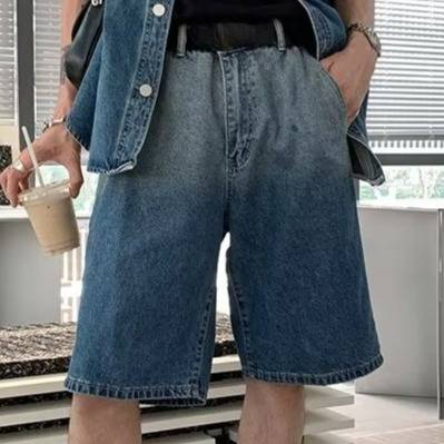 Retro Loose Fit Denim Shorts Men's Casual High Street Summer Shorts With Stretch Comfort_voghion.com