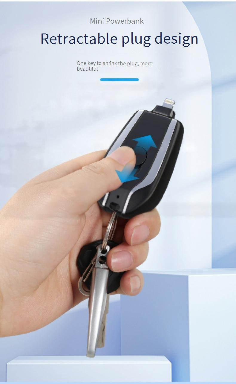 Ultraflache Schlüsselanhänger-Powerbank 1500 mAh – Tragbares kabelloses Ladegerät mit integriertem Kabel, Mini-Notladegerät für iPhone/Android_voghion.com