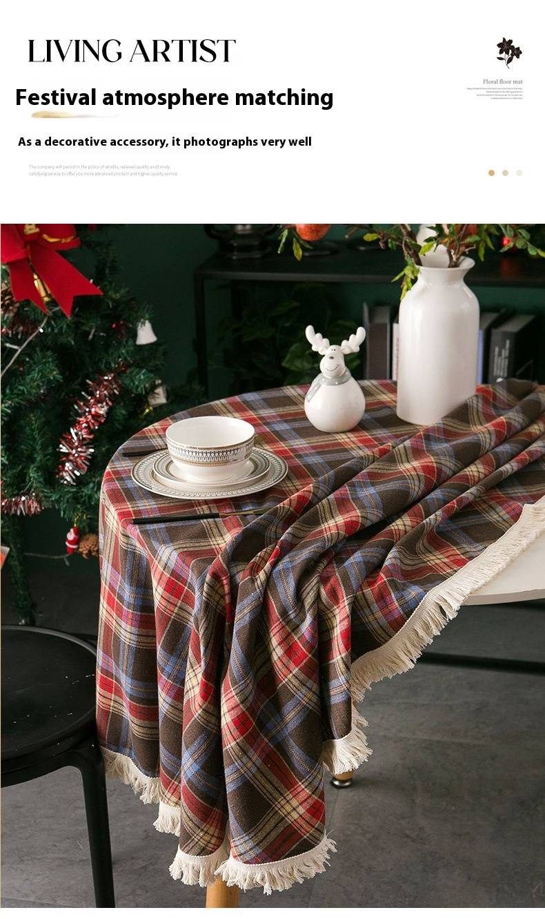 Tovaglia natalizia in tartan – Tessuto in poliestere con motivo scozzese classico britannico e frange (da 60x60 cm a 140x220 cm, rosso/verde e marrone/rosso)_voghion.com