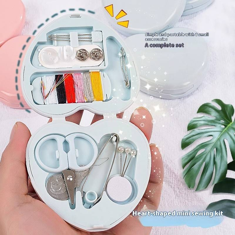 Portable Heart-Shaped Sewing Kit - Mini Needle & Thread Set With 36 Essentials, Cute Plastic Stitch Repair Box For Home/Travel_voghion.com