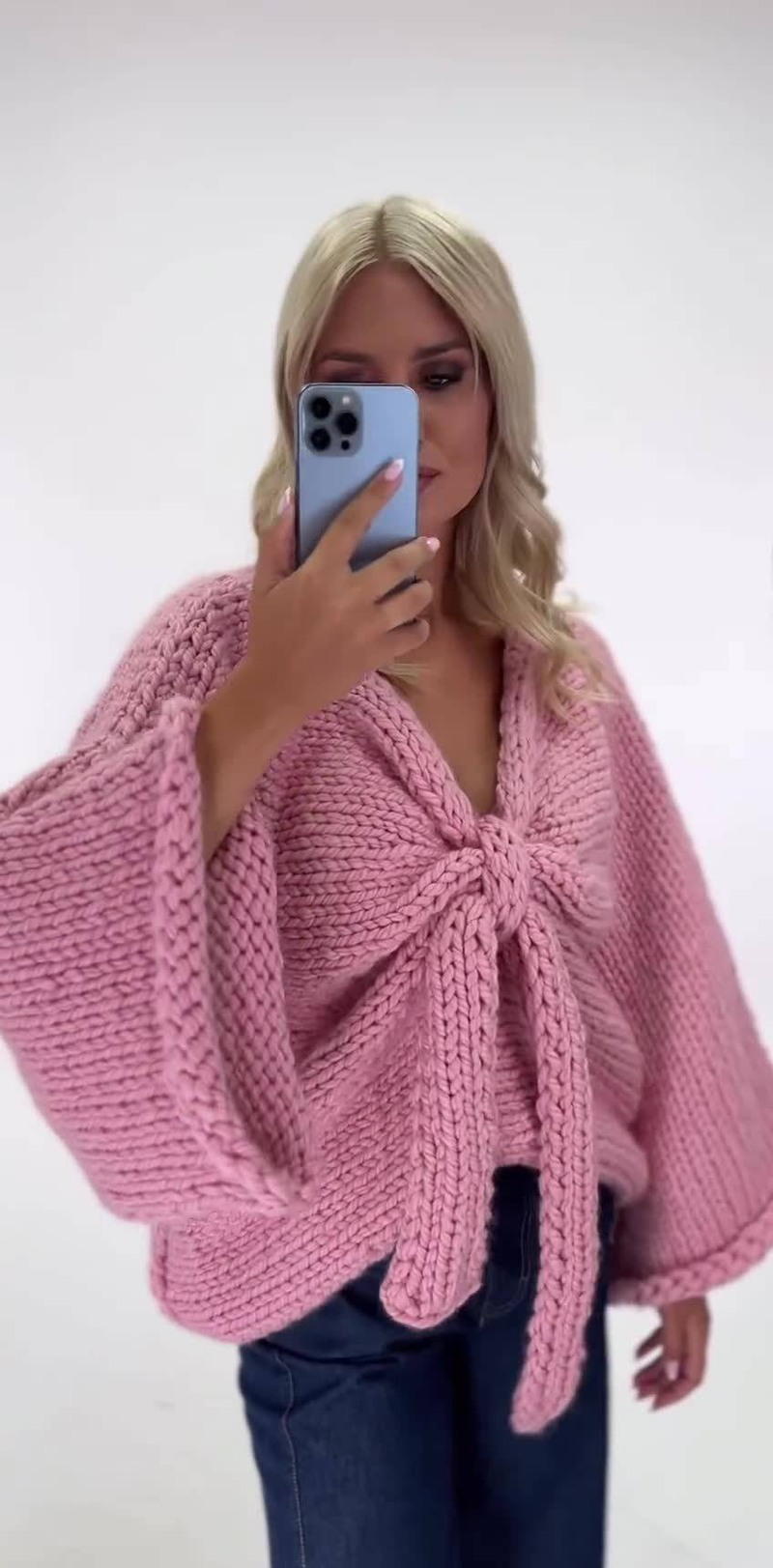 Damen-Strickpullover mit Schnürung – Oversize-Pullover mit lockerer Passform und gerippten Bündchen (Pink, XS-XXXL)_voghion.com