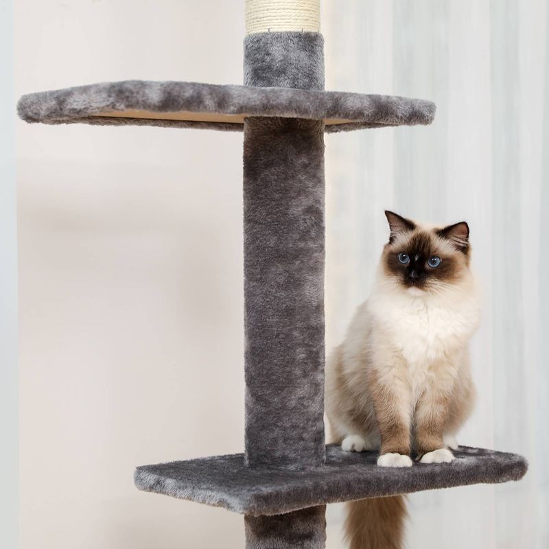 95-107-in Adjustable Floor To Ceiling Cat Tree Cat Tower,Gray_voghion.com