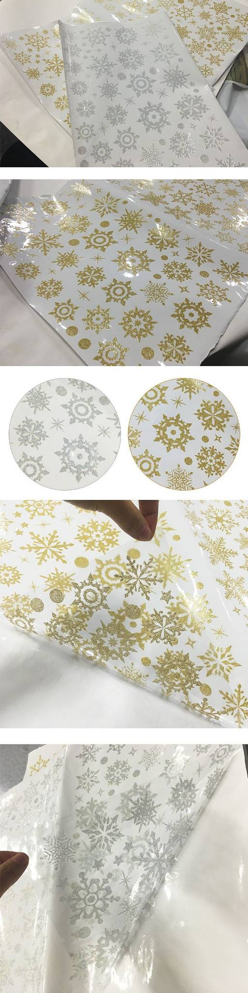 Pegatinas navideñas premium de copos de nieve para ventanas: PVC dorado y plateado para vidrio, paredes y decoración navideña (30 cm x 45 cm)_voghion.com