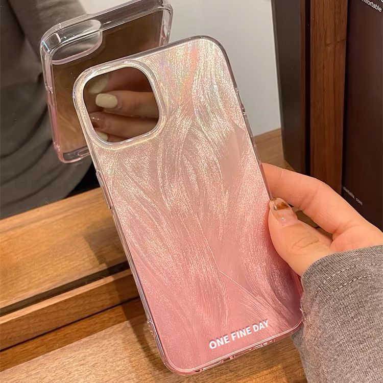 TechGlobe TechGlobe Ins Style Gradient Smudge 17 Phone Case Female 15/14/16Promax Feather Yarn X Large Hole Transparent 12Pro_voghion.com