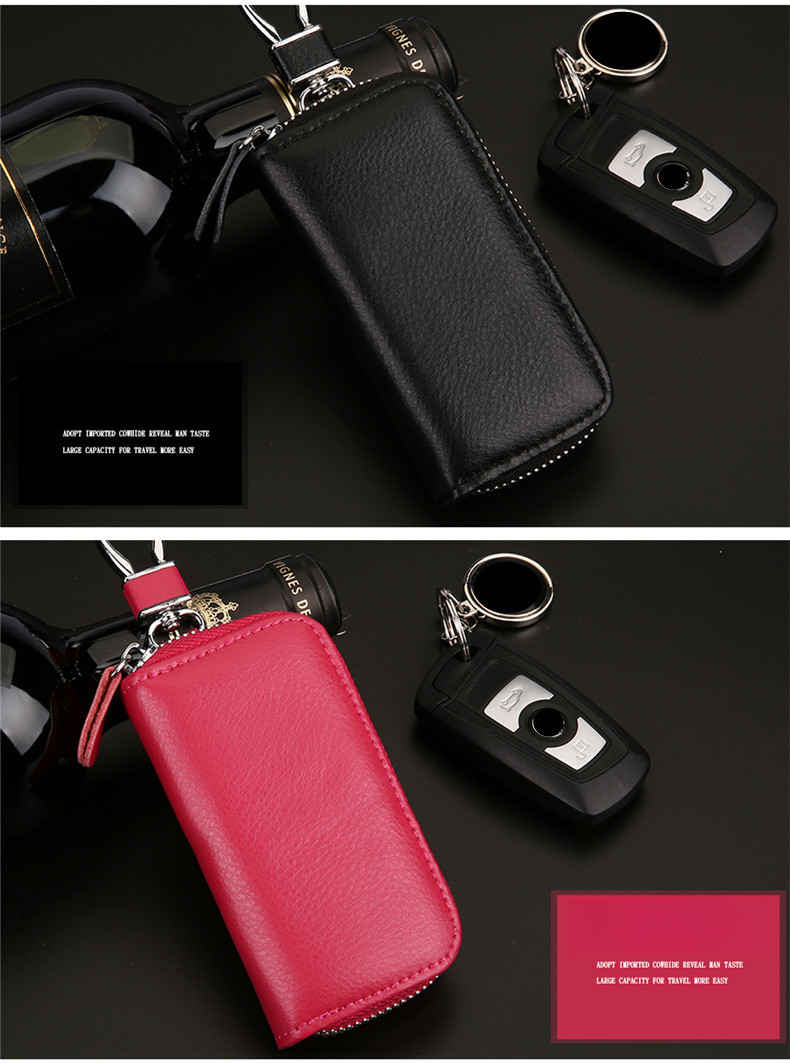 2024 Men's New Genuine Cowhide Car Keycase Men's and Women's Cowhide Keychain Large Capacity Zipper Key Card Bag_voghion.com