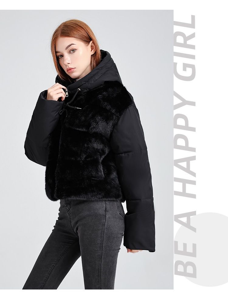 Damenbekleidung Kurze Pufferjacke mit Kapuze, leichter gesteppter Wintermantel, übergroße lässige Oberbekleidung für zierliche Größen, Schwarz/Weiß/Khaki/Braun_voghion.com