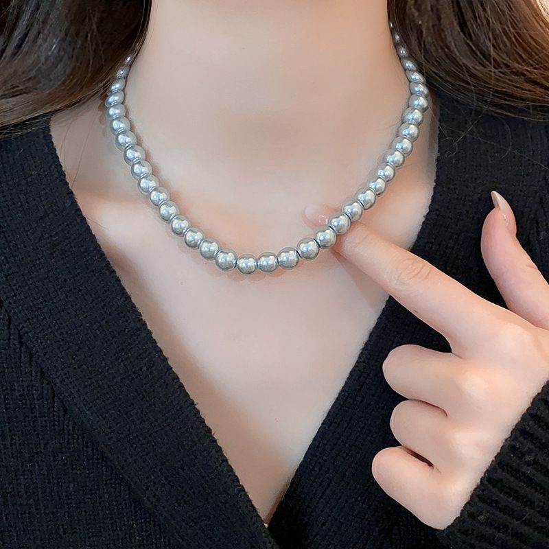 Cold Wind Zircon Round Pendant Pearl Necklace Women's Style Versatile Clavicle Chain Fashion Luxury Jewelry Accessories_voghion.com