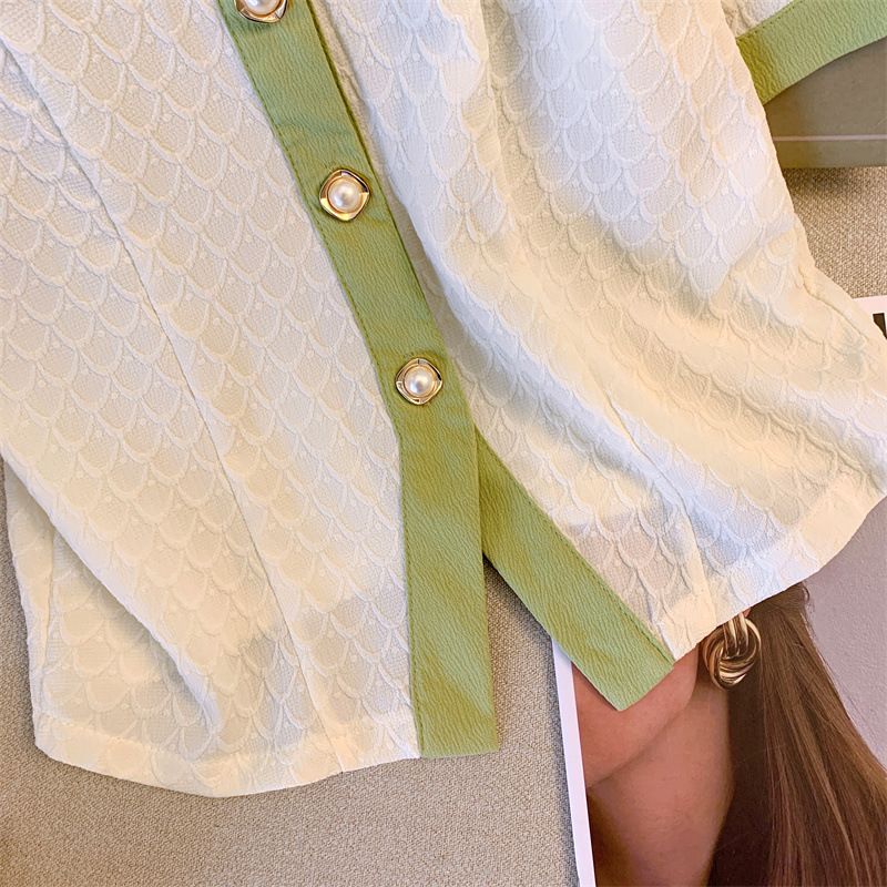 Women's Clothing Large Size Suit For Women In Summer, Two Piece Suit For Fat Girls, Age Reducing Splicing, Button Square Collar Top With High Waist_voghion.com