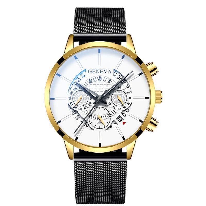 GENEVA Herren-Quarzuhr mit Mesh-Armband, drei Zifferblättern, Kalender, Business-Trend_voghion.com