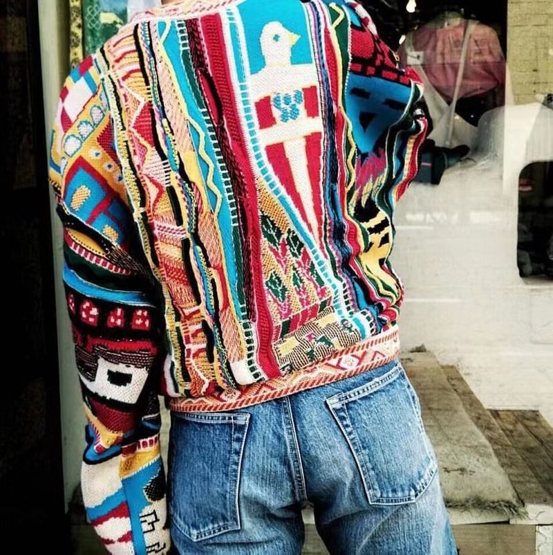 Maglione girocollo lavorato a maglia in stile etnico a contrasto vintage, con ritratto, in jacquard, taglia grande_voghion.com