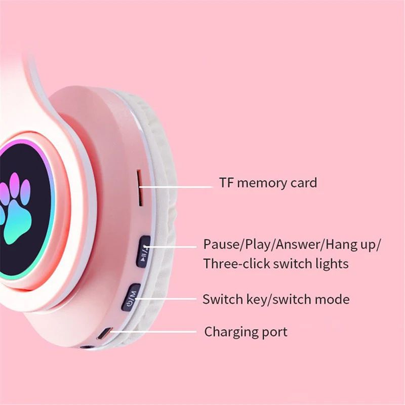 P47M Wireless Headphone Flash Light Cute Cat With Mic Control LED Stereo Music Helmet Phone Bluetooth Headset Gift_voghion.com