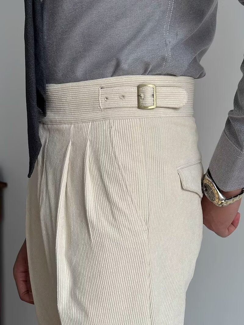 Men's High Waist Straight Fit Suit Pants - Business Casual Trousers With Paris Buckle, Wrinkle-Free & Drape-Free Fabric For Office & Formal Wear_voghion.com