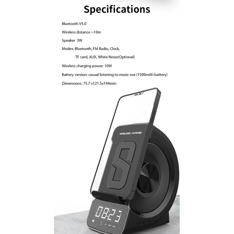 Wireless Charging Telefon Holder mat 5.0 Bluetooth Speaker Wecker Musek Player Digital Display Smart Phone Charger Stander_voghion.com
