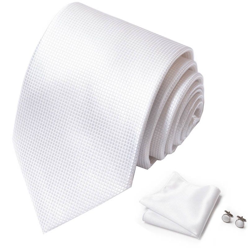 Corbata de seda de poliéster de alta calidad unisex para hombre, corbata formal de color sólido, bolsillo, toalla, gemelos, juego de jacquard_voghion.com