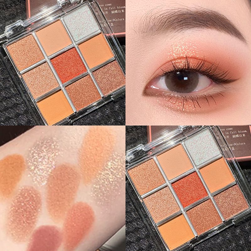 Palette di ombretti per il trucco teatrale glitter perlato a nove griglie trasparenti e nove colori acrilici color terra per studenti a prezzi accessibili_voghion.com
