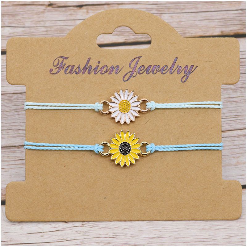 Sunflower Sun Flower Daisy Bracelet Wax Thread Woven Chrysanthemum Bracelet Multi-color Optional_voghion.com