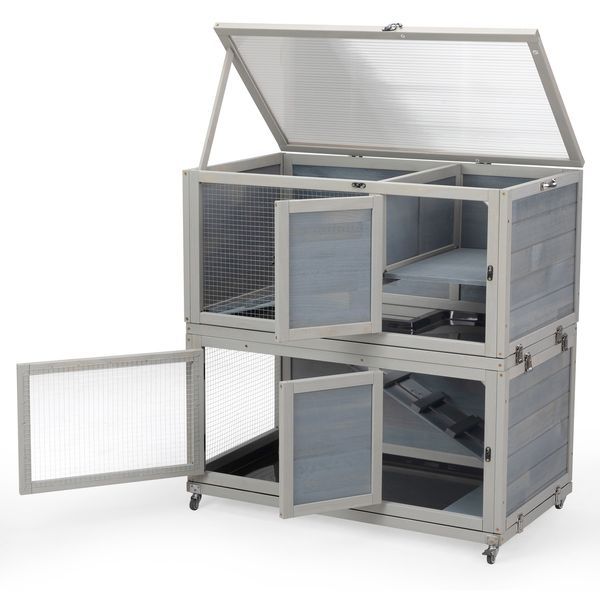 Weatherproof Rabbit House, Indoor/Outdoor Wooden Rabbit Hutch, 2 Story Bunny Cage, Pet House, Wooden Chicken Coop With Wheels, Pull Out Tray For Rab_voghion.com