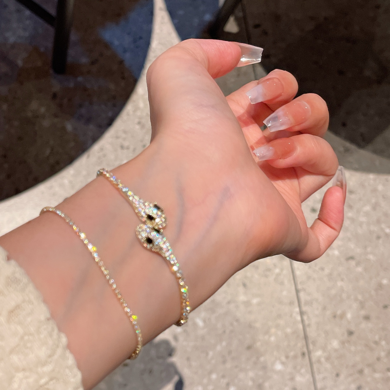 Bellissimo braccialetto a forma di serpente con coulisse intarsiata con diamanti, di nicchia e versatile, semplice braccialetto in zircone_voghion.com