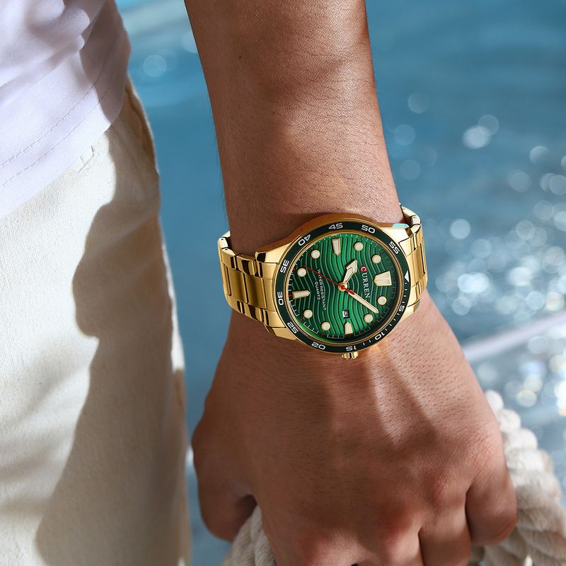 Lässige, wasserdichte Quarzuhr für Herren mit Datumsfunktion, rundem, großem Zifferblatt, Edelstahlarmband, Mineralglas, modische Armbanduhr für den Alltag_voghion.com