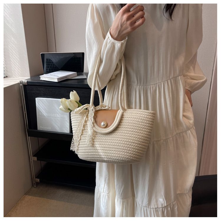 Nuovo zaino da vacanza intrecciato in erba 2024 alla moda, versatile, monospalla, grande capacità, borsa da spiaggia_voghion.com