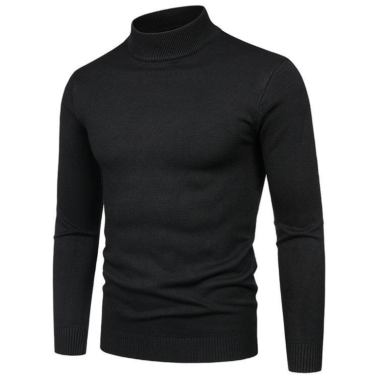 Men's solid color semi-turtleneck slim-fit pullover sweater sweater casual base_voghion.com
