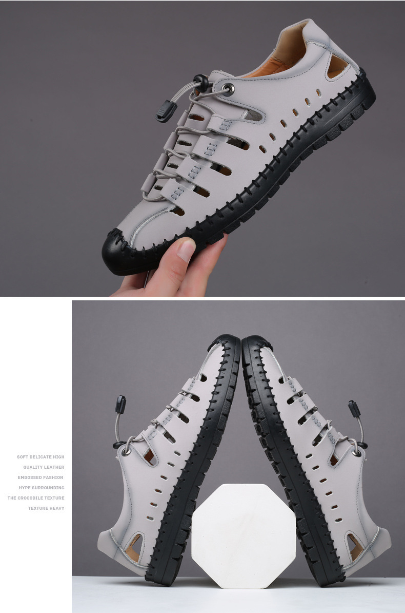 Novedad de verano, sandalias para hombre, zapatos informales de cuero, zapatos de cuero transpirables con agujeros para hombre, zapatos para hombre_voghion.com