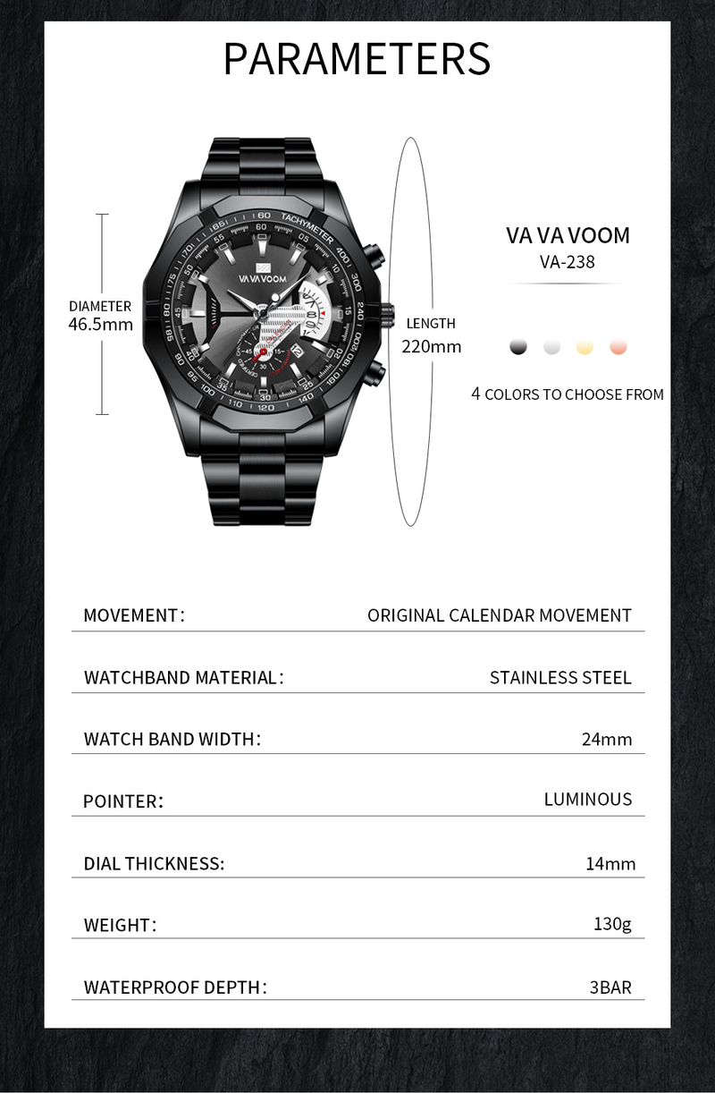 VA VA VOOM Herrenuhren Leuchtende Quarzuhren Sport- und Freizeituhren mit wasserdichtem Stahlband_voghion.com