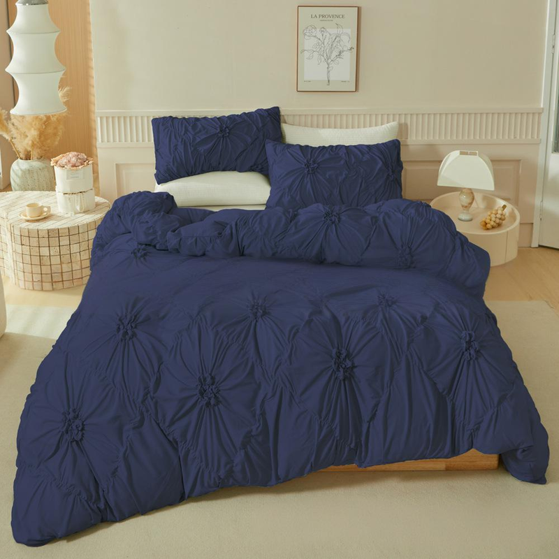 Quilt Cover Pillowcase Solid Color 3D Three Dimensional Flower Button Flower Set_voghion.com
