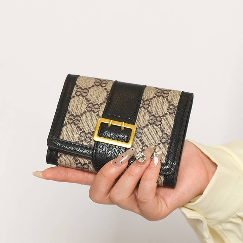 Vintage Floral Wallet – Small Tri-Fold Leather Card Holder (3 Colors)_voghion.com