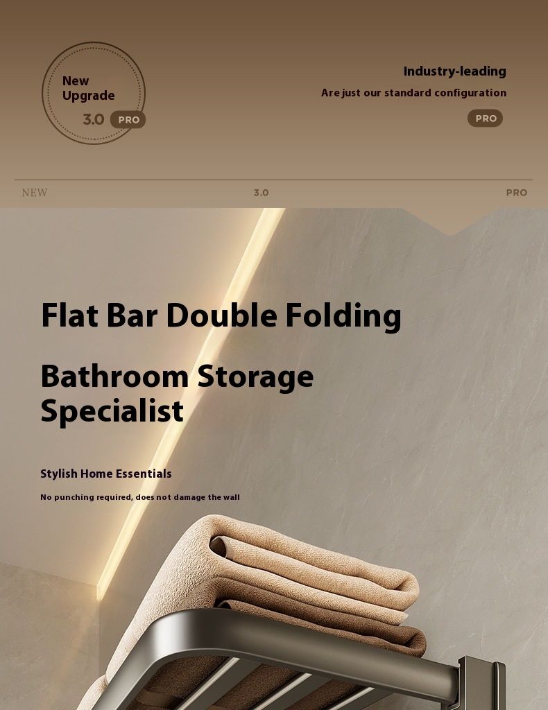 Luxuriöses, faltbares Badezimmerset – Handtuchhalter und Regalkombination aus Aluminium in Rotgussgrau (Wandmontage ohne Bohren, platzsparendes Design)_voghion.com