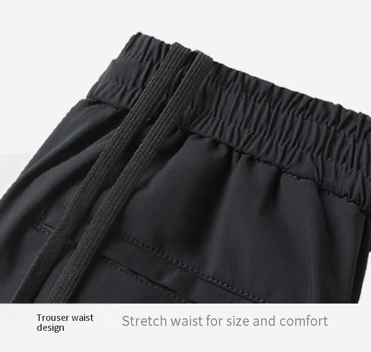 Pantaloni in seta ghiacciata in stile retrò – Pantaloni casual elasticizzati a vita alta con tessuto traspirante e ad asciugatura rapida (nero/grigio, M-5XL)_voghion.com