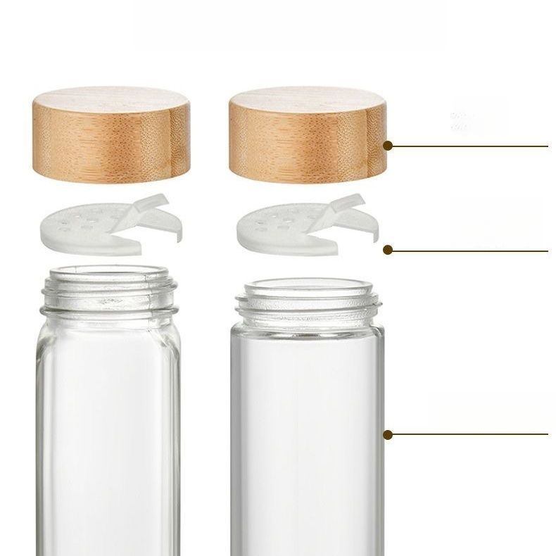 Kruidenset met bamboe deksel, vierkante glazen fles 120 ml voor het strooien van peper, kruidenpotje_voghion.com