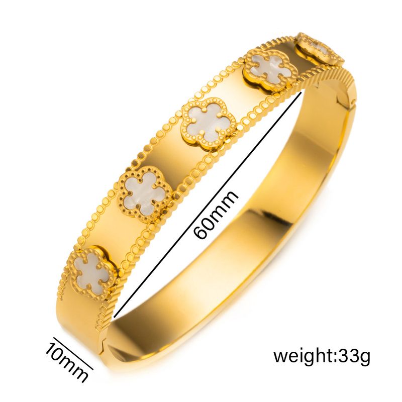 Nouveau bracelet trèfle à cinq feuilles en acier inoxydable avec nacre noire et blanche, bijoux de personnalité haut de gamme et polyvalents_voghion.com