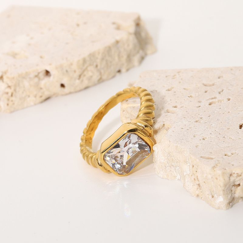 Anello rettangolare in zircone rosa smeraldo in acciaio inossidabile, gioielli con anello a spirale attorcigliato croissant da donna_voghion.com