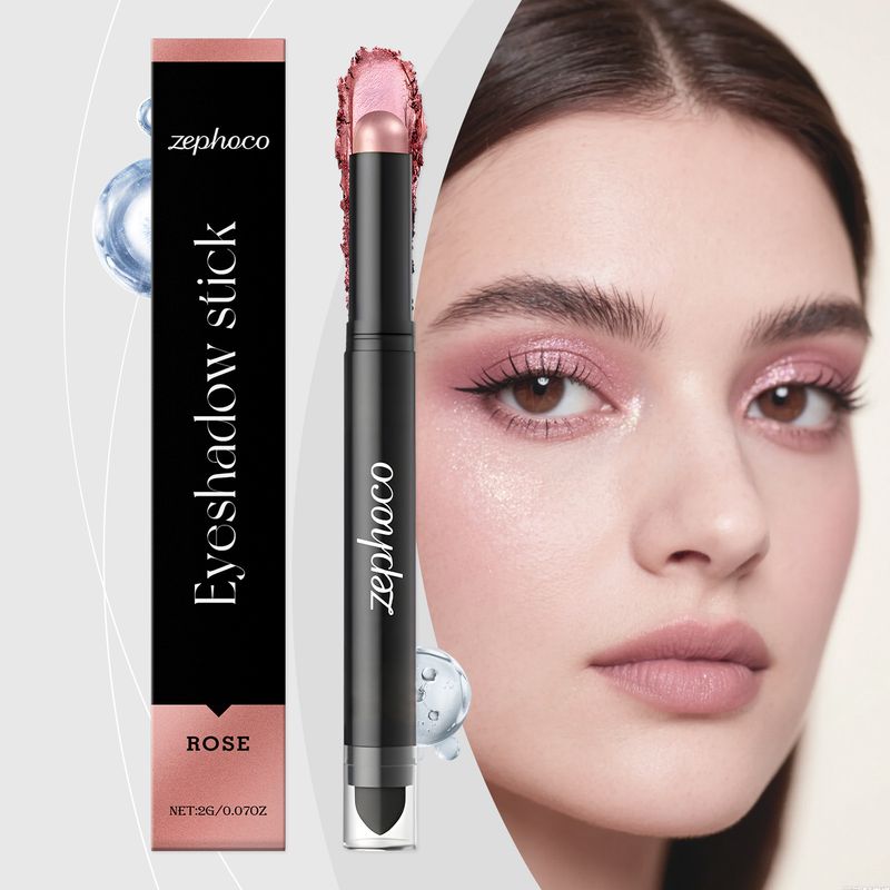 zephoco Rose Natürliche Farbe Feiner Schimmer Einfach aufzutragen Integrierter Pinsel Praktischer Lidschattenstift_voghion.com