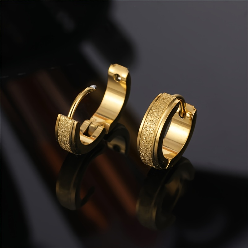 Fibbie per orecchie satinate in acciaio inossidabile sabbia pressata lucida colore argento dorato orecchini punk neri gioielli per feste regalo di compleanno_voghion.com