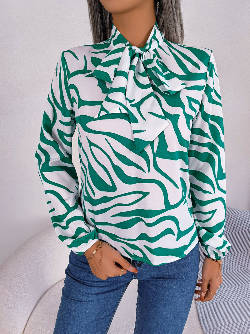 Blusa feminina com decote em v manga comprida estampa listrada casual solta camisa de trabalho elegante blusa de negócios_voghion.com